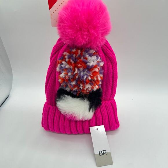 BP Nordstrom Beanie Women OS Pink Pick-A-Pom Beanie With 3 Interchangeable Poms - Picture 2 of 6